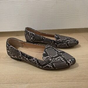 Old Navy Gray Black White Snakeskin Faux Leather Pointy-Toe Preppy Loafers Sz 7